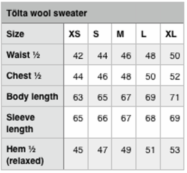 karlslund wool sweather tölta k515-sizechart