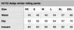 Karlslund_winter_pants_Askja_sizechart k5132-mc