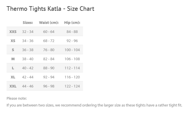 Size Chart Rider’s Thermo Tights katla – Super warm and soft