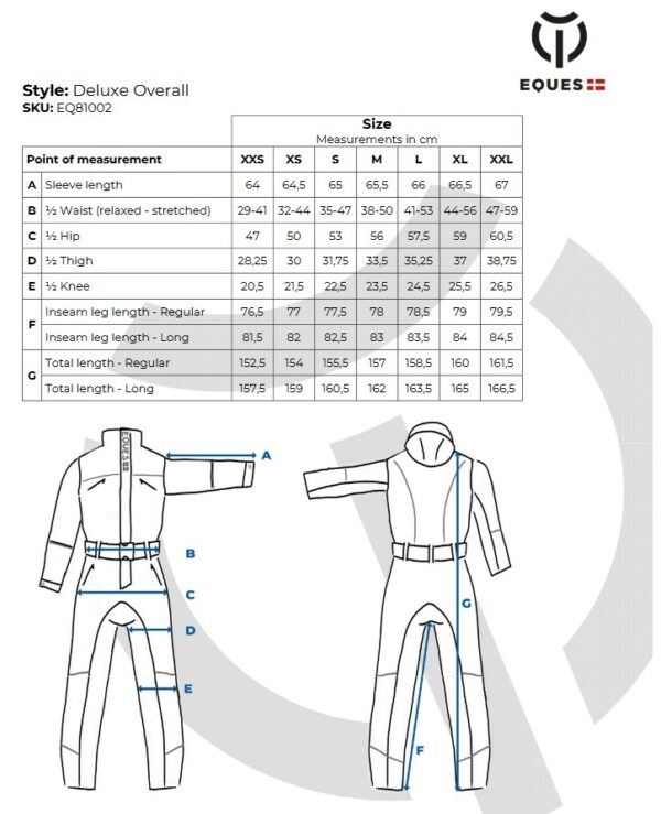 Sizechart Eques Deluxe overall